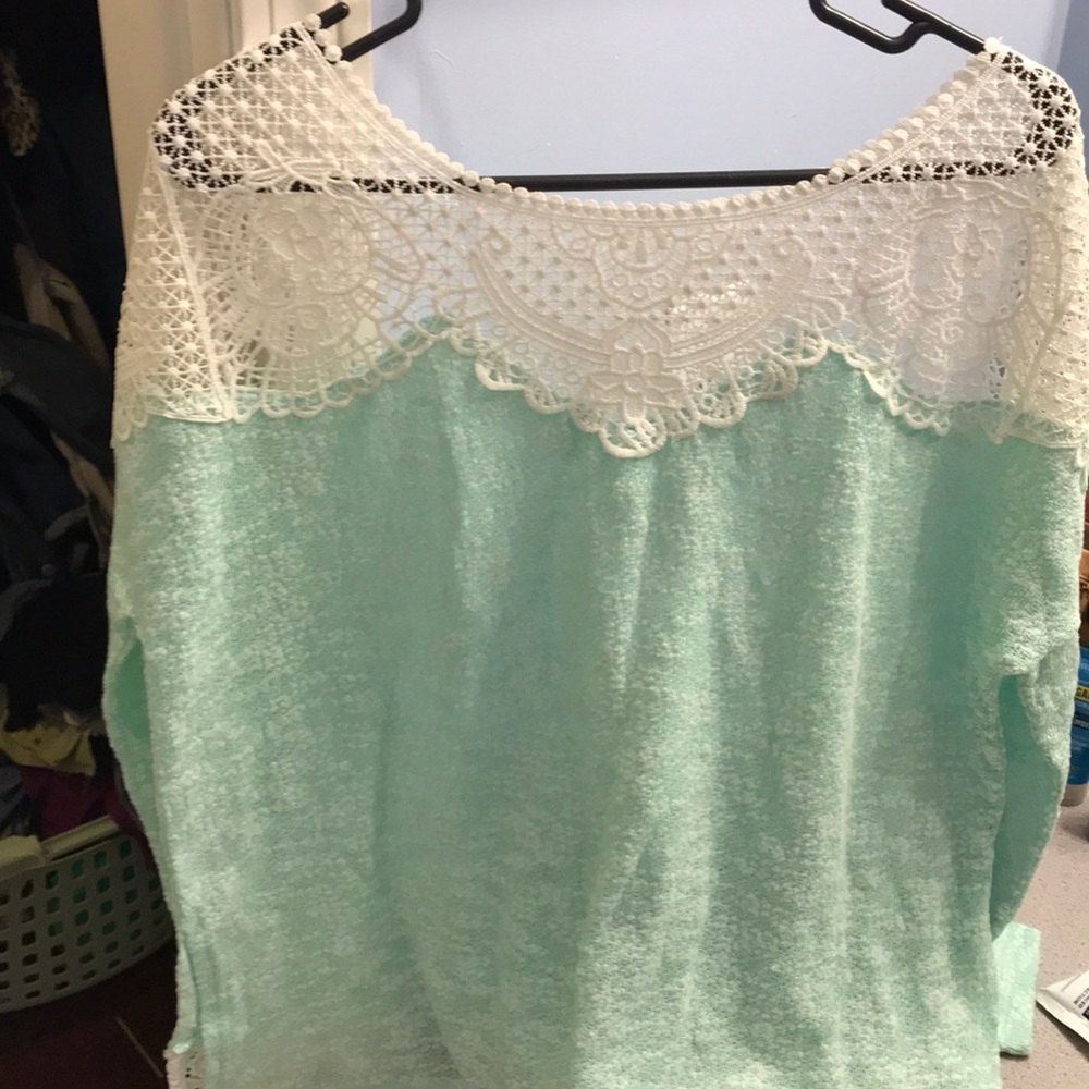 Teal and lace lightweight sweater
